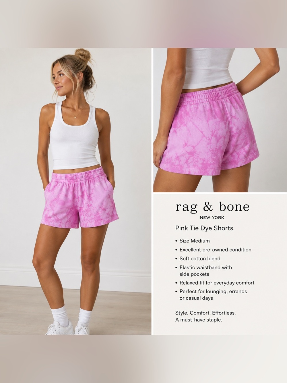 rag & bone Pink Tie-Dye Athletic Lounge Shorts